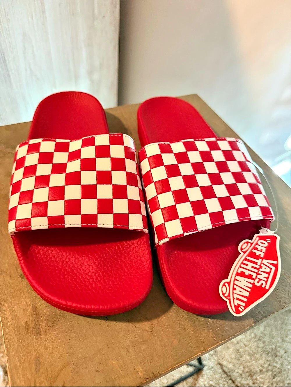 Vans Checkerboard Slide-On Slides Red & White US 8